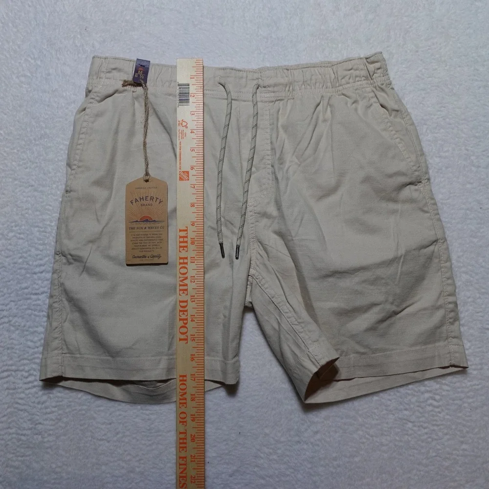 $ 98 Faherty Essential Drawstring Short Men's M Stone Organic Cotton 6.5 Inseam